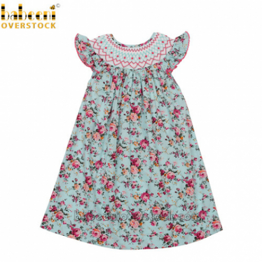 Geometric mint smocked bishop dress with angel sleeves -  BB1668B