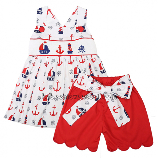 Sailboat hand smocked girl outfit - BB1523A