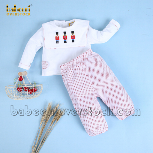 Cute embroidery kin soldiers dotted boy long set - BB1993
