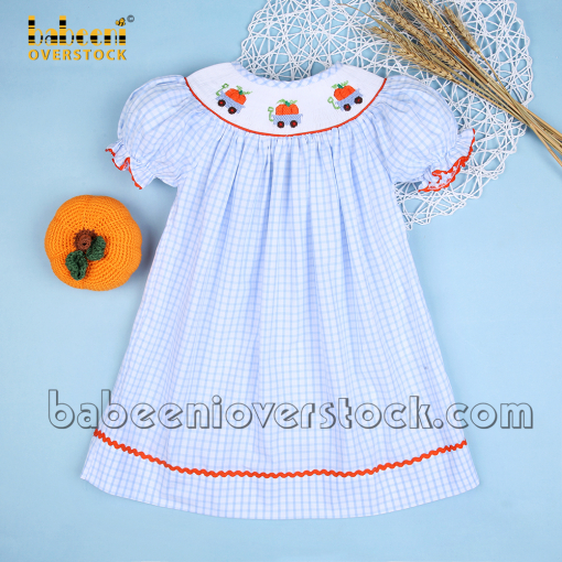 Pumpkin carts hand smocked little girl dress - BB2177  