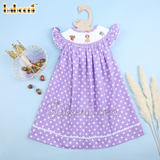 Lilac with white dot hand smocked bishop dress - BB2462