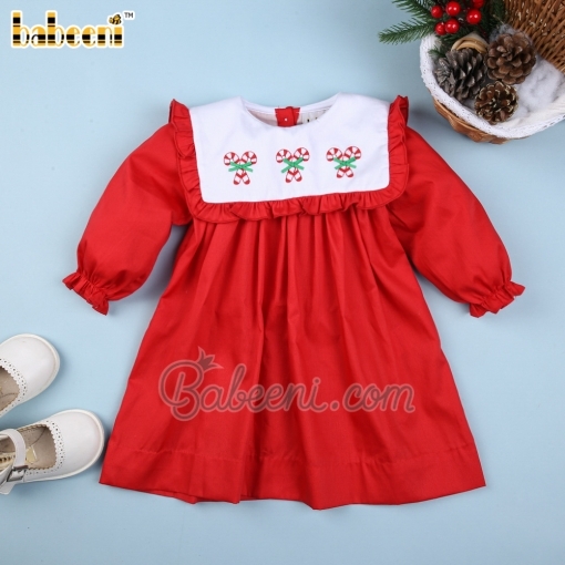 Candy cane hand embroidery baby dress - BB2625
