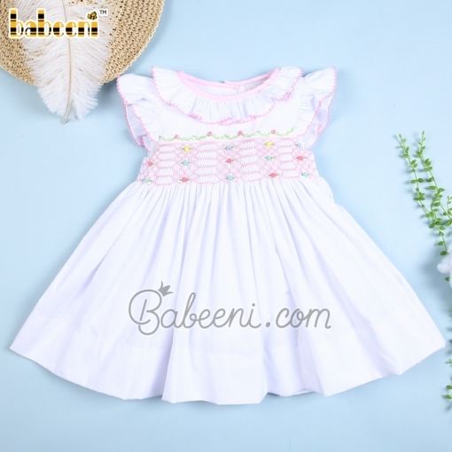 Lovely geometric floral smocked dress for little girls - BB2629