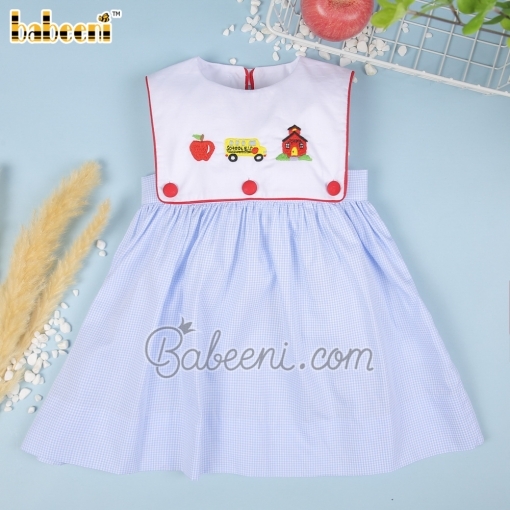 Back to school embroidery girl gingham dress – BB2754