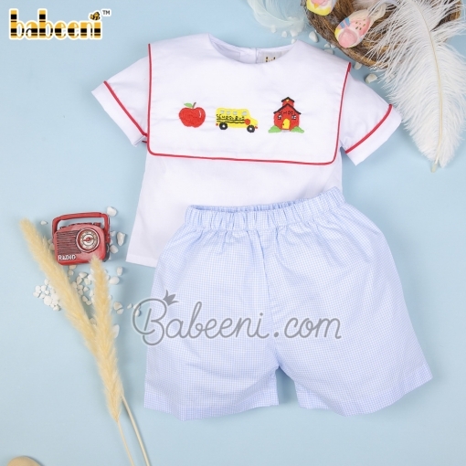 Back to school embroidery boy set clothing – BB2755