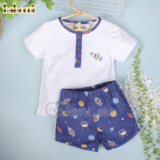 Rocket embroidery boy set clothing – BB2773