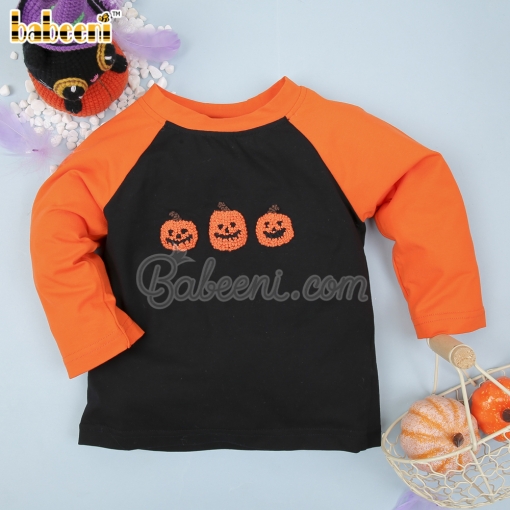 Pumpkin French knot embroidery boy t-shirt – BB2949