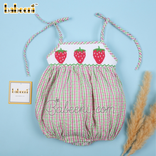 Strawberry hand smocked girl bubble – BB3073