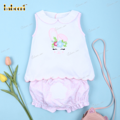 Cute Bunny Flower Appliqued 2 pieces set for Girl - BB3133