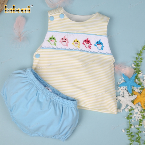 Baby Shark Hand Smocked Set Clothing For Boy – BB3160