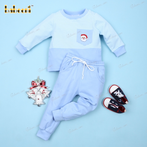 Outfits Blue Stripe And Santa Claus  For Boy - BB3179