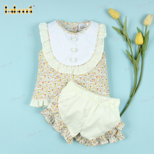 2 Piece Set In Yellow Tiny Floral  For Girl - BB3192
