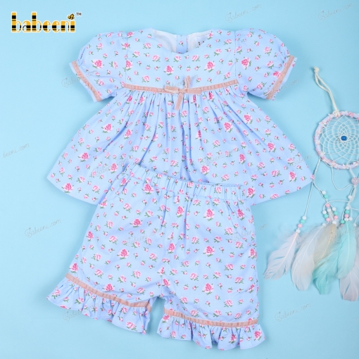 Plain 2 Piece In Blue Floral For Girl - BB3210