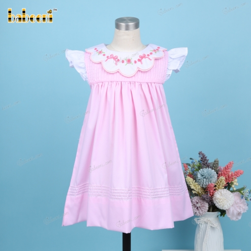 Pink Flower Hand Embroidery Dress For Girl - BB3227