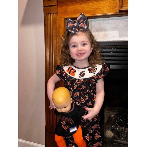 Smocked Bishop Dress With Tiger Rugby Ball For Girl 