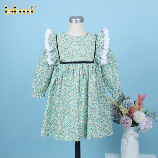 Plain Dress Green Floral Butterfly Neck For Girl - BB3251