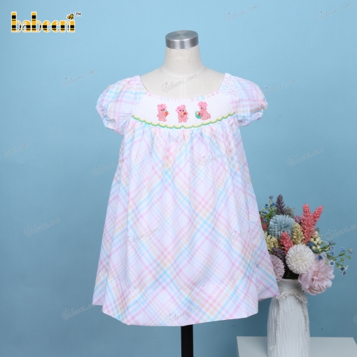 Bishop Smocked Dress With Pink Bunnies For Girl - BB3258