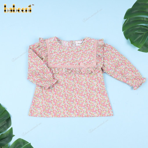 Red Pink Floral Pattern Plain Shirt For Girl - BB3302