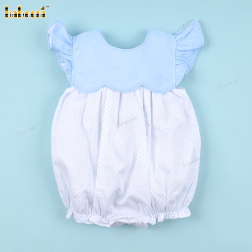 Plain Bubble Blue Neck And Dots On White For Girl  - BB3380