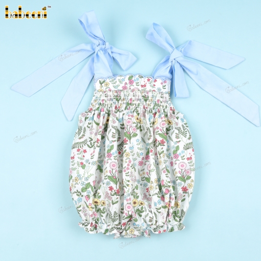 Red Floral Bubble With Blue Bows For Girl - BB3330