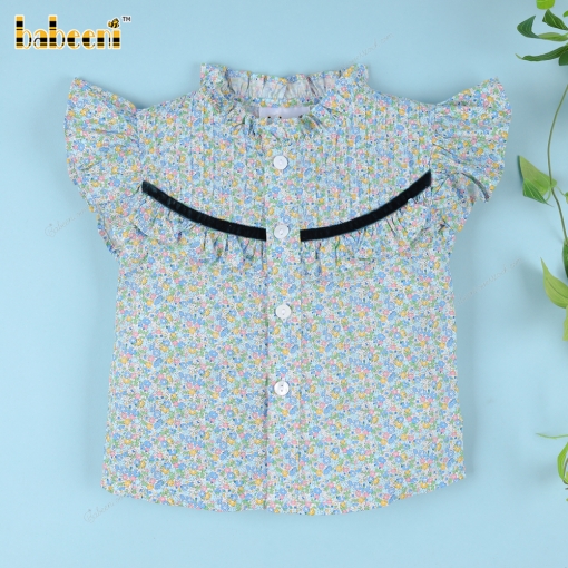 Blue And Green Floral Shirt For Girl - BB3322