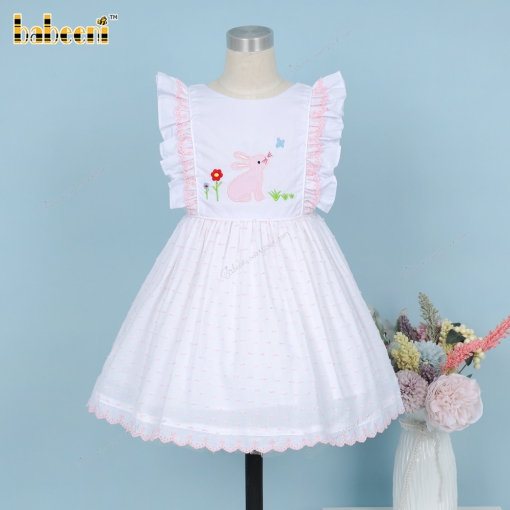 White Dress With Pink Bunny For Girl - BB3354