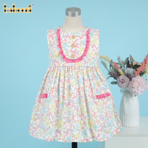 Girl Dress Yellow Floral Wood Buttons - BB3373