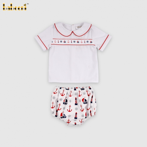 Set includes a crew neck t-shirt and sweatpants with a boat anchor print.- BB3576