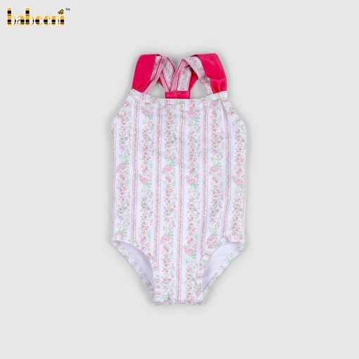 Elegant Blush Floral Striped One-Piece Swimsuit – BB3585