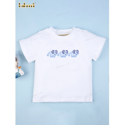 Cute embroidery blue elephants boy T-shirt - BB1902A