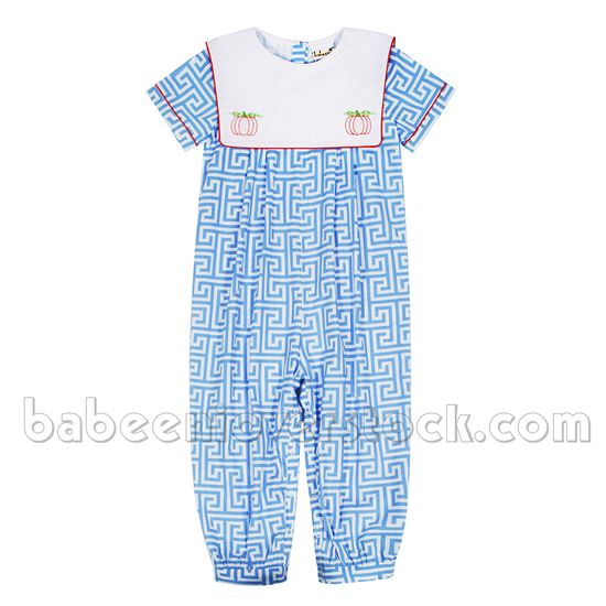Nice pumpkin embroidered long bubble for boy - BB1065A