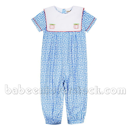 Nice pumpkin embroidered long bubble for boy - BB1065