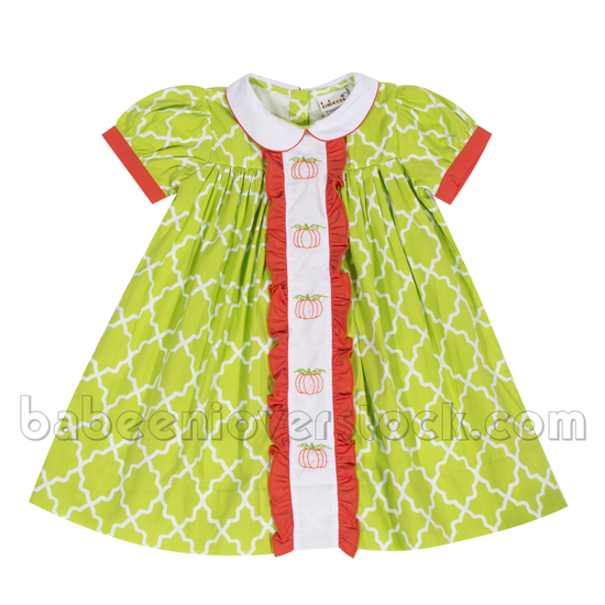Nice pumpkin shadow embroidered dress for girls - BB1059