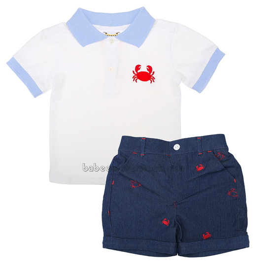 Crab machine embroidery boy outfit - BB1555