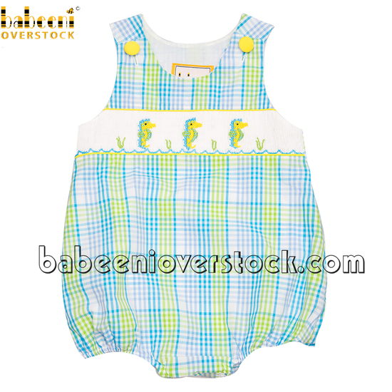Boy bubble with smocked seahorse - BB1828