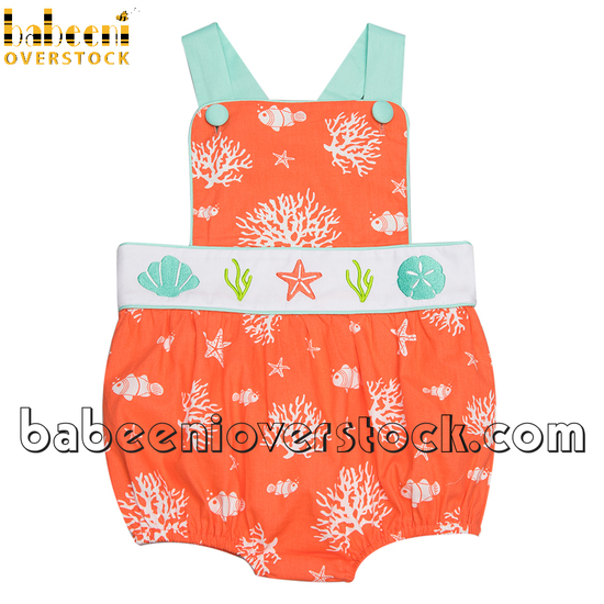 Boy bubble with embroidered sea livings - BB1841