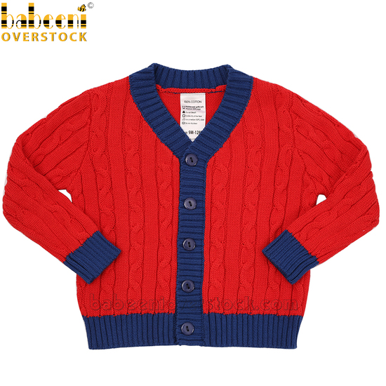 Red kid sweater with blue button line - BB958A