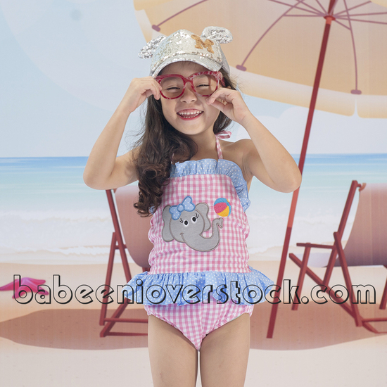 Adorable elephant applique swimwear for girl - BB985A