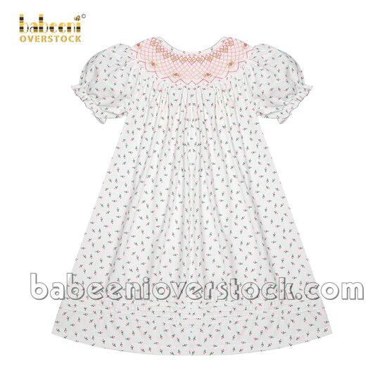 Geometric smocked dress tiny printed flowers - BB1837A