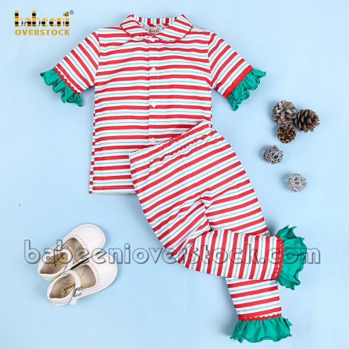 Stripe girl pajama with green ruffles - BB2379A