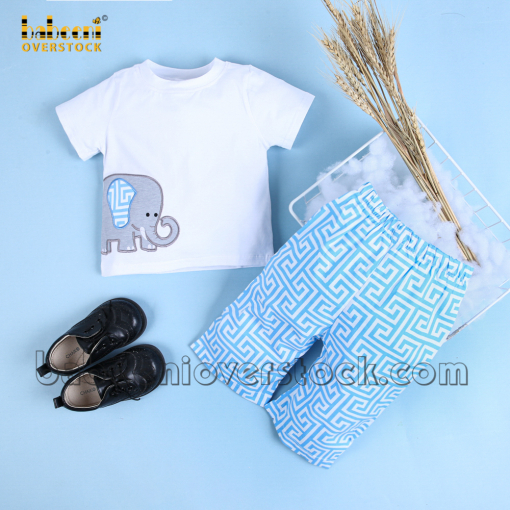 Lovely elephant appliqued set for boys - BB1030E