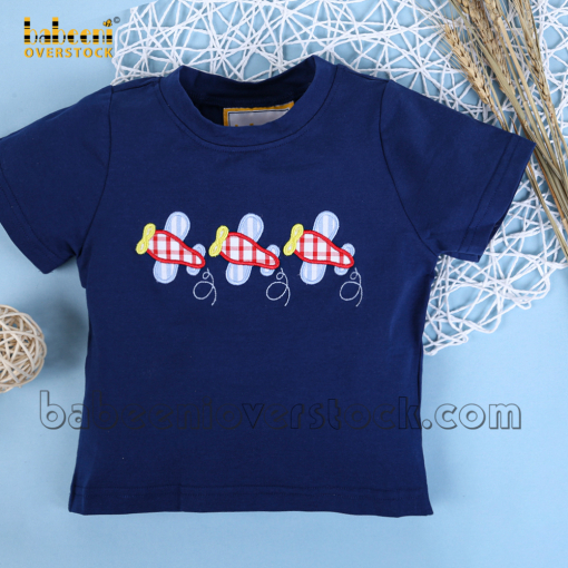 Nice T-shirt for little boy with appliqued airplane - BB1778