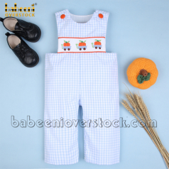 Pumpkin cart smocked little boy longall - BB2176 boy-longall-romper