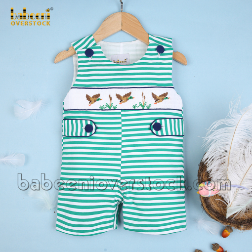 Nice baby boy smocked shortall with duck embroidered - BB1732