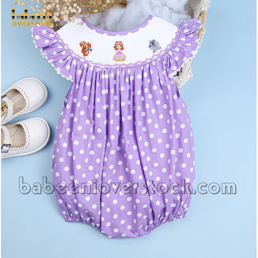 Princess hand smocked girl bubble - BB2414