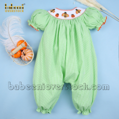 Smocked turkeys Thanksgiving lime gingham girl bubble - BB1999 smocked-turkeys-thanksgiving-lime-gingham-girl-bubble