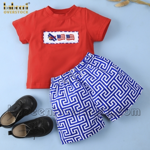 Hand smocked boy outfit for Independence Day - BB1412A