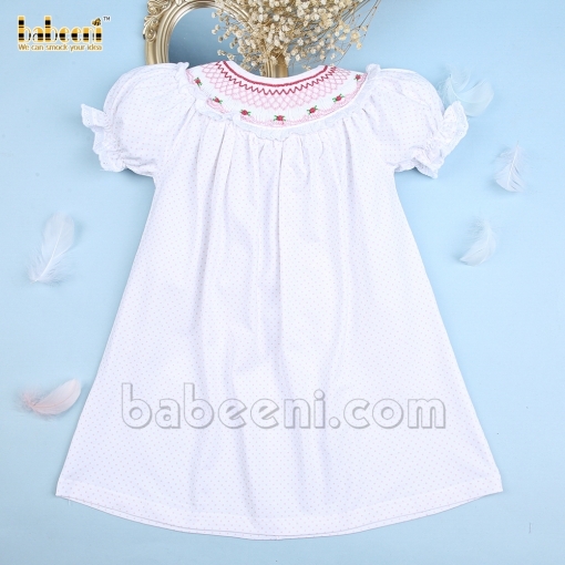 White with mini pink dot girl bishop dress - BB2460