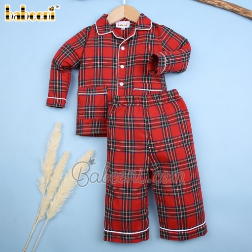 Red and green flannel plaid boy pajama set - BB2476