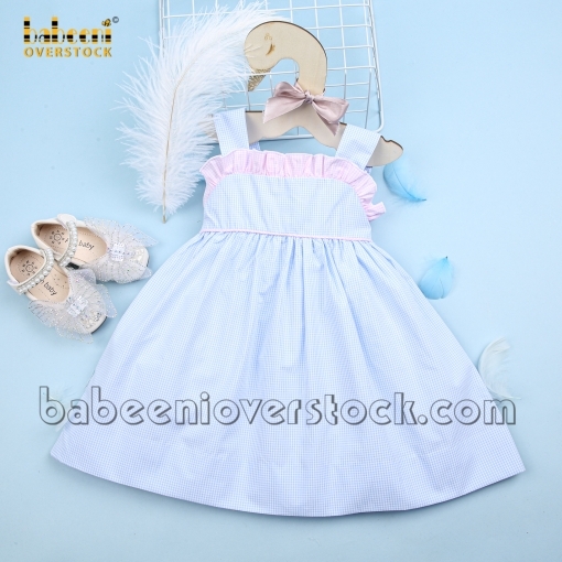 Baby blue gingham plain dress -BB2506